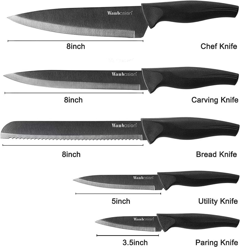 Photo 2 of Wanbasion Marbling Black Kitchen Knife Set Block, Kitchen Knife Set Block Wood, Professional Kitchen Knife Set Block with Knife Sharpener (Purple) New 