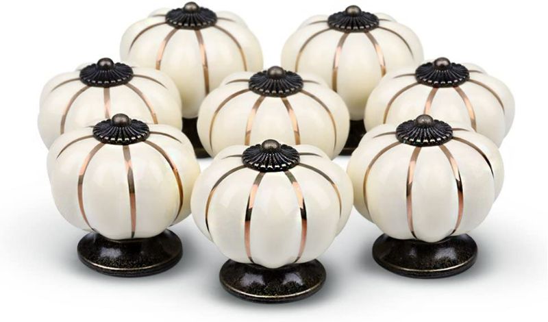 Photo 1 of YDO(TM) Pumpkin Knobs Ivory Kitchen Cabinet Pull Ceramic Handle 8pcs NEW