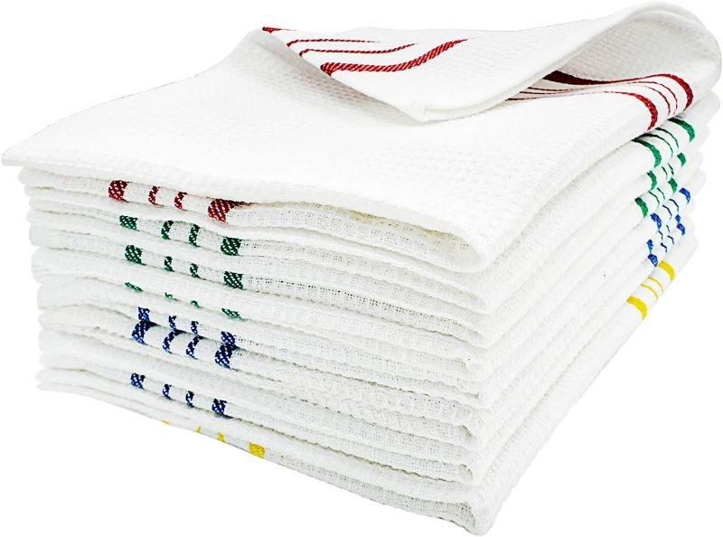 Photo 1 of YUTIANHOME Cotton Kitchen Dish Towels Set of 8-Tea Towels, Large Dish Cloths White with Blue, Yellow, Green and Red Stripes, Housewarming Gifts New Home NEW 