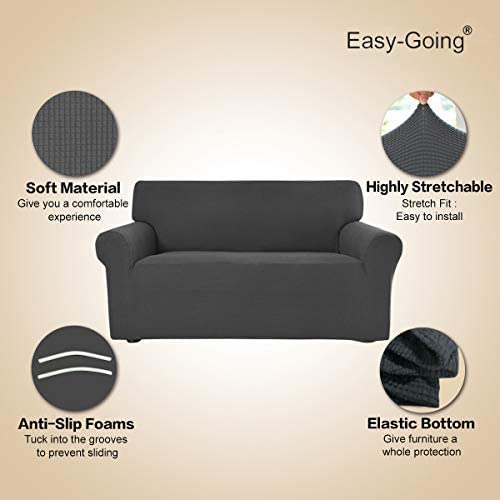 Photo 2 of Easy-Going Stretch Oversized Sofa Slipcover 1-Piece Sofa Cover Furniture Protector Couch Soft with Elastic Bottom for Kids, Polyester Spandex Jacquard Fabric Small Checks Dark Gray NEW