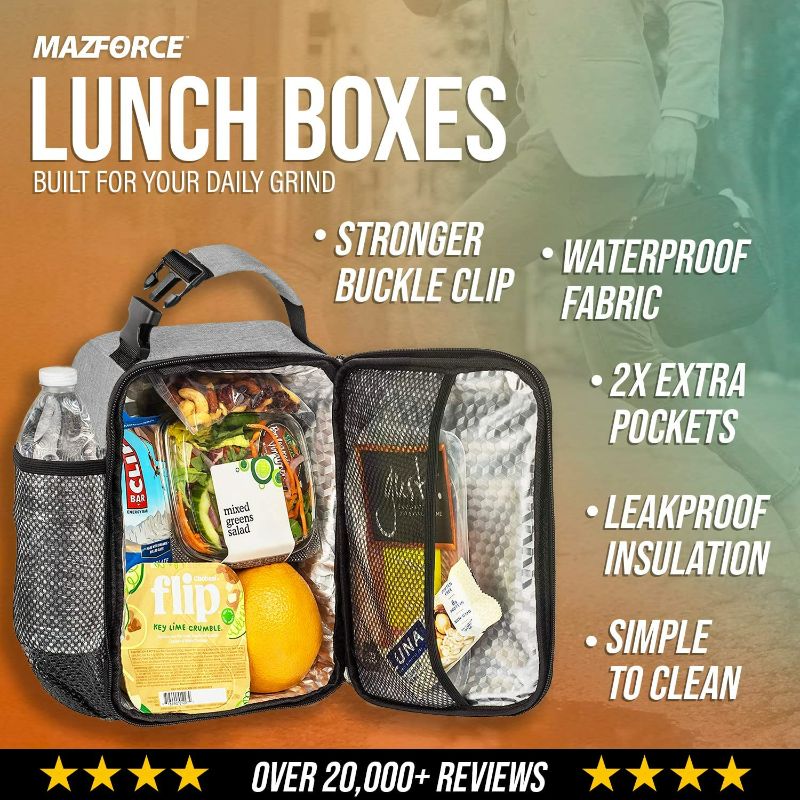 Photo 2 of MAZFORCE Original Lunch Box Insulated Lunch Bag - Durable Lunchbox for Men - Small Reusable Lunch Bags for Adults, Teens, Boys, Women (Gray) NEW 