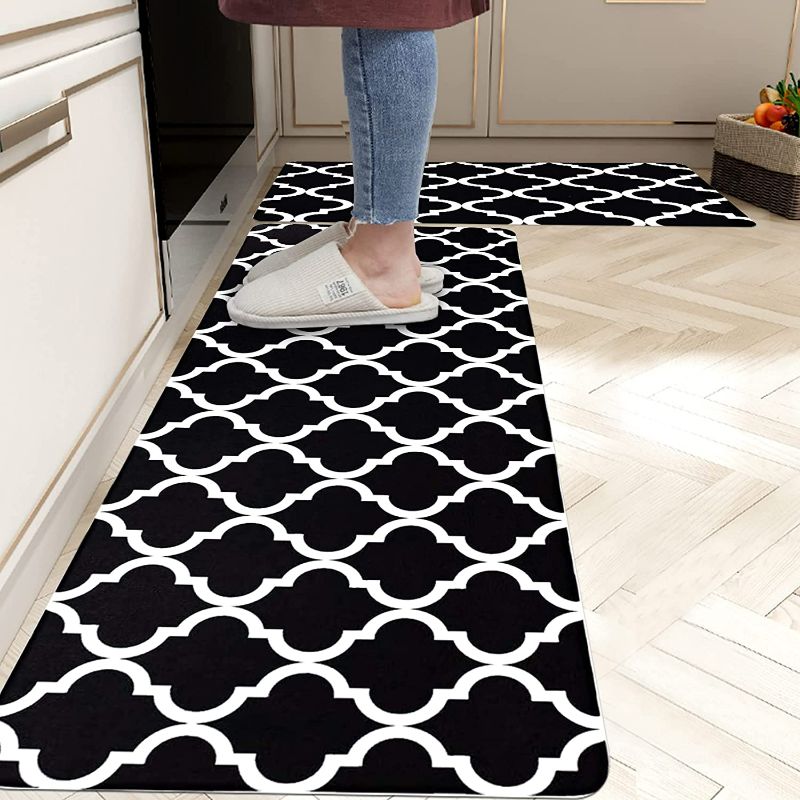 Photo 1 of Homcomoda Kitchen Mat Set of 2 Anti Fatigue Kitchen Rug (Buffalo Plaid Black/White/Gray)  and Mats Cushioned Waterproof PVC Heavy Duty Comfort Floor Mat for Desk Office Sink Kitchen Laundry-17×28" and 17"×47" NEW 