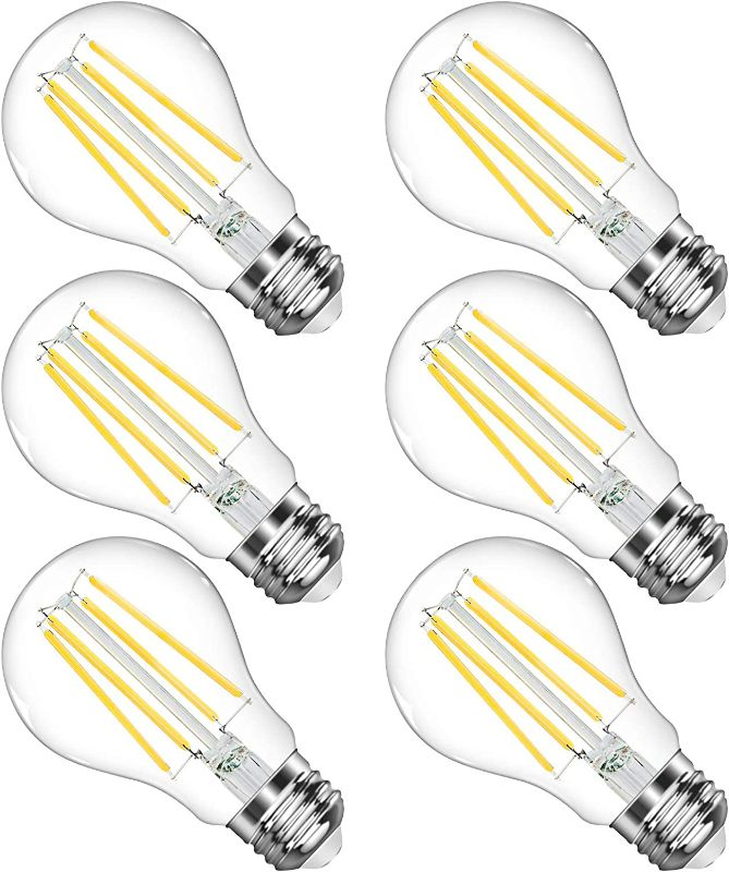 Photo 1 of LANGREE A19 LED Light Bulb, Antique Light Filament Bulbs, 6W(Equivalent 60 Watt), 4000K Daylight White, E26 Medium Base CRI 80+ Led Bulb, Non-Dimmable, Standard Replacement, Pack of 6 NEW 