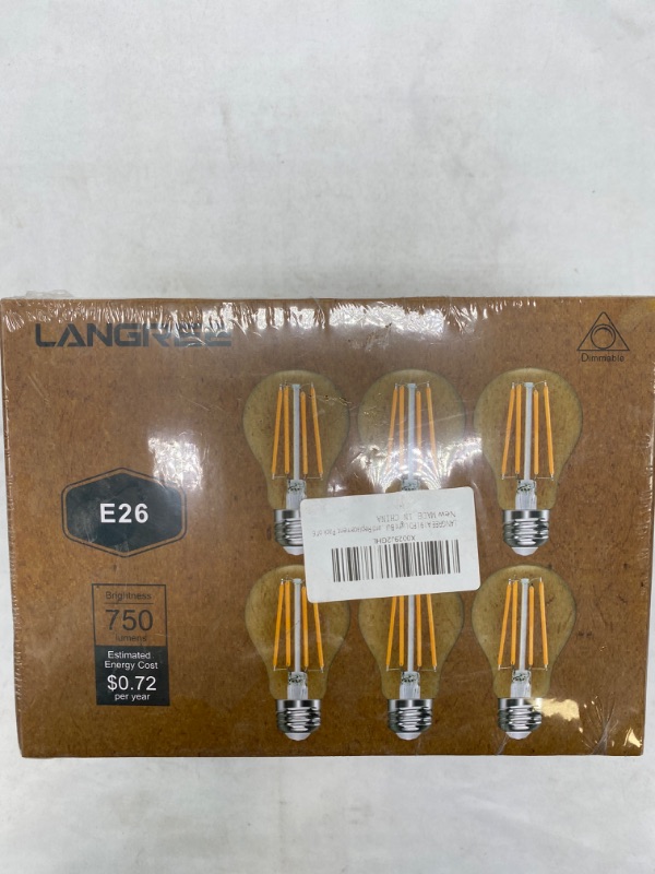 Photo 3 of LANGREE A19 LED Light Bulb, Antique Light Filament Bulbs, 6W(Equivalent 60 Watt), 4000K Daylight White, E26 Medium Base CRI 80+ Led Bulb, Non-Dimmable, Standard Replacement, Pack of 6 NEW 