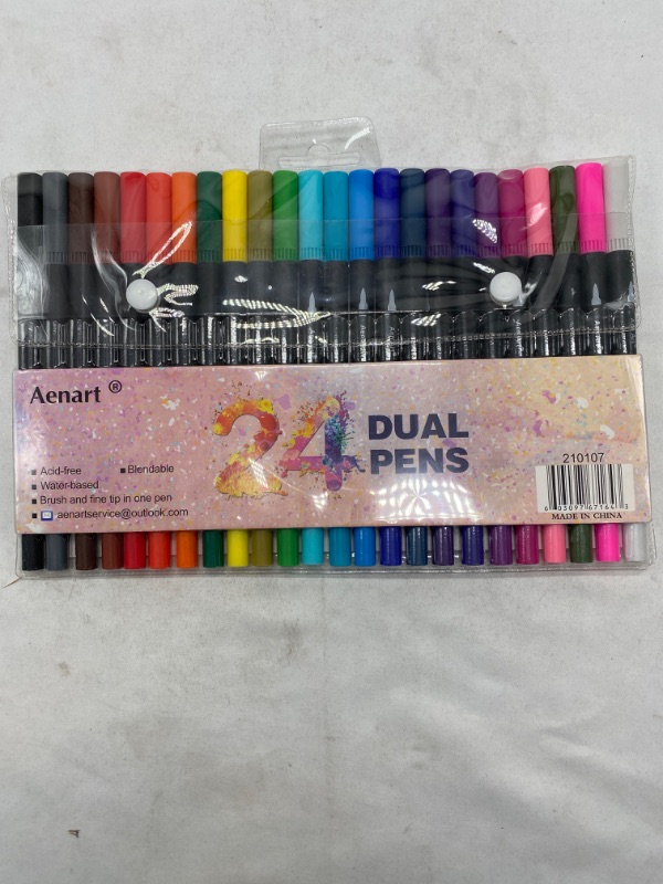 Photo 2 of Dual Brush Markers for Adult Coloring Books, 24 Colored Journal Planner Pens Fine Point Marker for Art School Office Supplies Bullet Journaling Note Taking Drawing NEW 