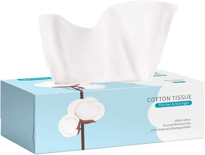 Photo 1 of Winner Cotton Facial Tissue, Ultra Soft Baby Dry Wipe and Wet Wipe Use, Pure Cotton Facial Cleansing Cloths and Towelettes, Lint-Free Unscented Disposable Tissue, Softer Texture, 100 Counts NEW 