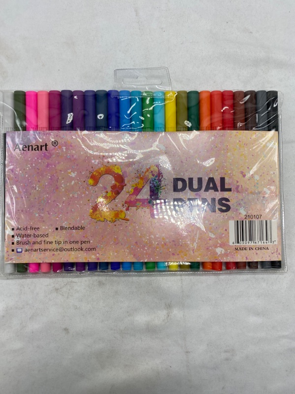 Photo 2 of Dual Brush Markers for Adult Coloring Books, 24 Colored Journal Planner Pens Fine Point Marker for Art School Office Supplies Bullet Journaling Note Taking Drawing