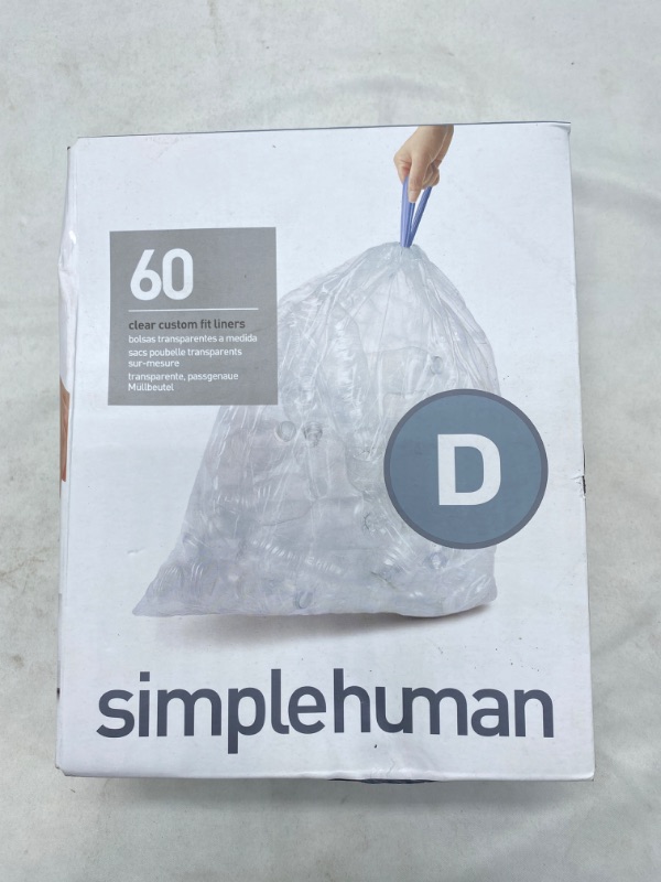 Photo 2 of simplehuman Code D Custom Fit Drawstring Trash Bags in Dispenser Packs, 60 Count, 20 Liter / 5.3 Gallon, Clear NEW