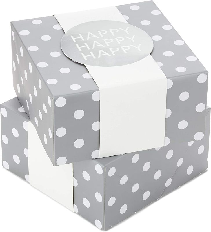 Photo 1 of Hallmark 8" Medium Gift Box Set with Wrap Bands (Pack of 4: Silver and White, "Happy") for Christmas, Hanukkah, Weddings, Valentine's Day, Birthdays