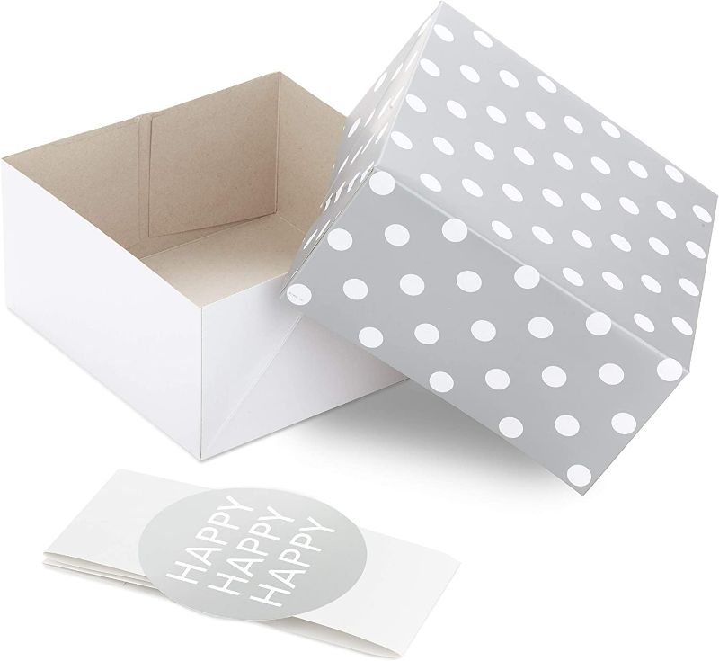 Photo 2 of Hallmark 8" Medium Gift Box Set with Wrap Bands (Pack of 4: Silver and White, "Happy") for Christmas, Hanukkah, Weddings, Valentine's Day, Birthdays