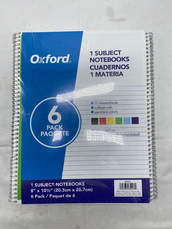 Photo 2 of Tops 1-Subject Notebooks, Spiral, 8 inch x 10-1/2 inch, College Rule, Color Assortment May Vary, 70 Sheets, 6 Pack (65007) NEW 