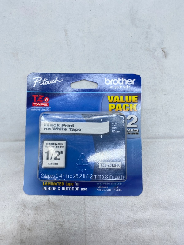 Photo 1 of Brother 12 mm Black on White Tape for P-Touch 8 M (2-Pack) NEW