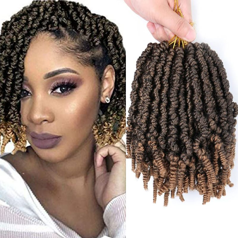 Photo 1 of 3 Packs Short Curly Pre-twisted Spring Twist Crochet Hair 8Inch Bomb Braids Pre-Twisted Passion Twist Black Bob Spring Twist Braiding Hair Extensions for Black Women?T1B/27#?NEW