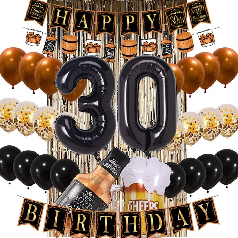 Photo 1 of 30th Birthday Decorations Whiskey Birthday Party Supplies Classic Vintage Themed Birthday Party Banner for Men or Women Bar Party Supplies NEW 