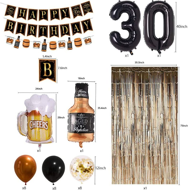 Photo 2 of 30th Birthday Decorations Whiskey Birthday Party Supplies Classic Vintage Themed Birthday Party Banner for Men or Women Bar Party Supplies NEW 