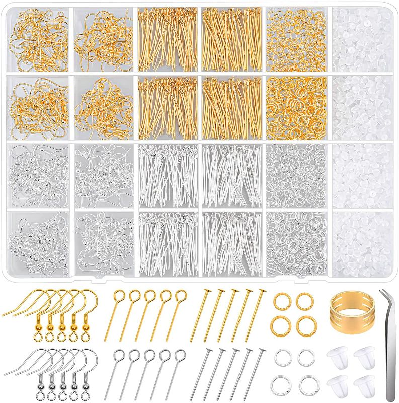 Photo 1 of Hypoallergenic Earring Making Kit, modacraft 2000Pcs Earring Making Supplies Kit with Hypoallergenic Earring Hooks, Earring Findings, Earring Backs, Earring Pins Jump Rings for Jewelry Making Supplies NEW