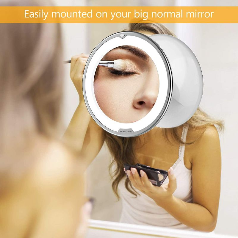 Photo 2 of Beautural 10X Magnifying Makeup Mirror with LED Lights, Lighted Magnifying Vanity Makeup Mirror for Home Tabletop Bathroom Shower Travel, 360 Degree Rotation, Powerful Suction Cup NEW