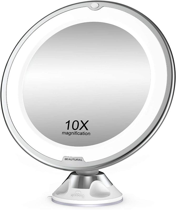 Photo 1 of Beautural 10X Magnifying Makeup Mirror with LED Lights, Lighted Magnifying Vanity Makeup Mirror for Home Tabletop Bathroom Shower Travel, 360 Degree Rotation, Powerful Suction Cup NEW