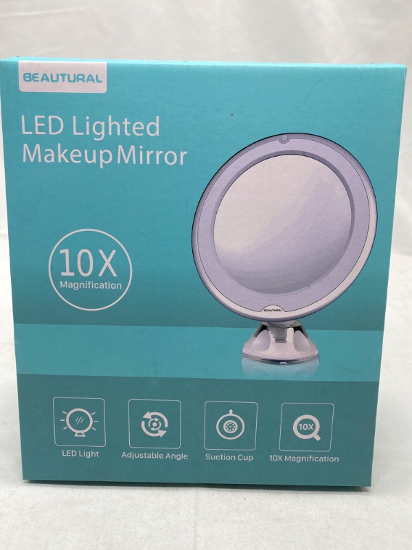 Photo 3 of Beautural 10X Magnifying Makeup Mirror with LED Lights, Lighted Magnifying Vanity Makeup Mirror for Home Tabletop Bathroom Shower Travel, 360 Degree Rotation, Powerful Suction Cup NEW