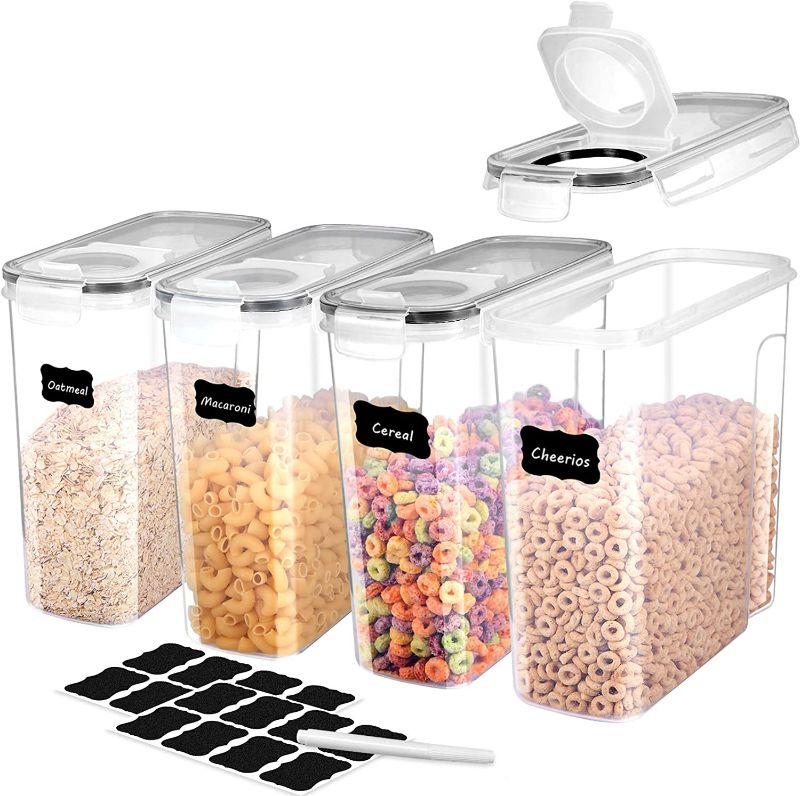 Photo 1 of ME.FAN Cereal Storage Containers [4 Set] Airtight Food Storage Containers 4L(135oz) - Large Kitchen Storage Keeper with 24 Chalkboard Labels - BPA Free, Easy Pouring Lid (Black) NEW