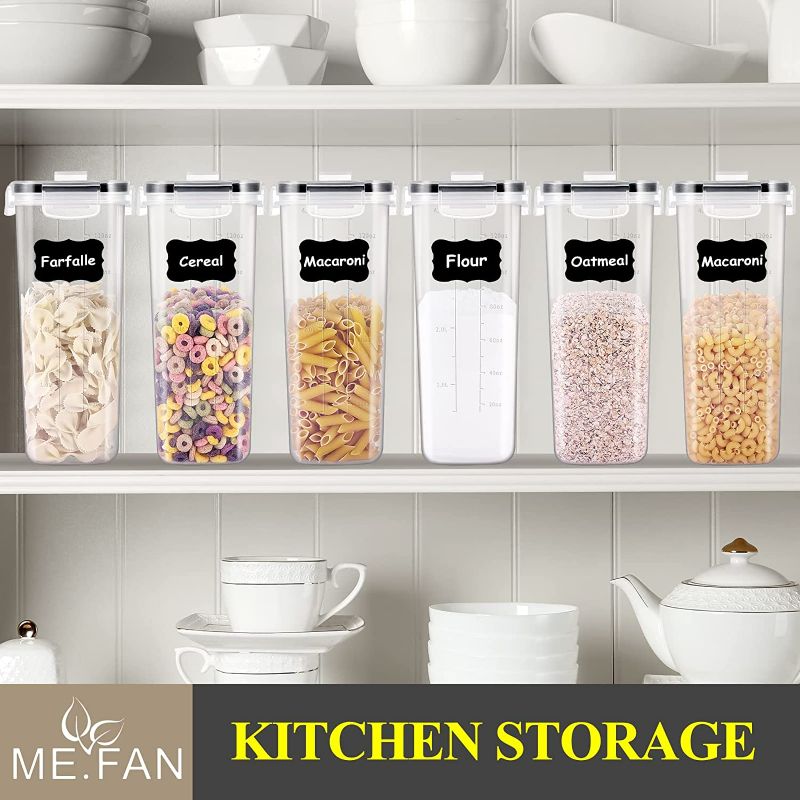 Photo 2 of ME.FAN Cereal Storage Containers [4 Set] Airtight Food Storage Containers 4L(135oz) - Large Kitchen Storage Keeper with 24 Chalkboard Labels - BPA Free, Easy Pouring Lid (Black) NEW