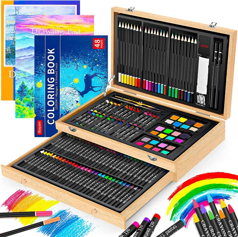 Photo 1 of iBayam Art Supplies, 150-Pack Deluxe Wooden Art Set Crafts Drawing Painting Kit with 1 Coloring Book, 2 Sketch Pads, Creative Gift Box for Adults Artist Beginners Kids Girls Boys NEW 