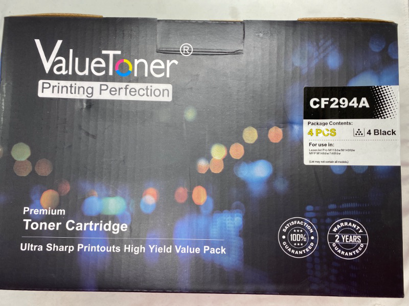 Photo 2 of Valuetoner Compatible Toner Cartridge Replacement for HP 94A Toner Cartridge Black CF294A for Pro MFP M118dw,M148dw, M148fdw, M148, M118 Printer (Black, 4-Pack) NEW 