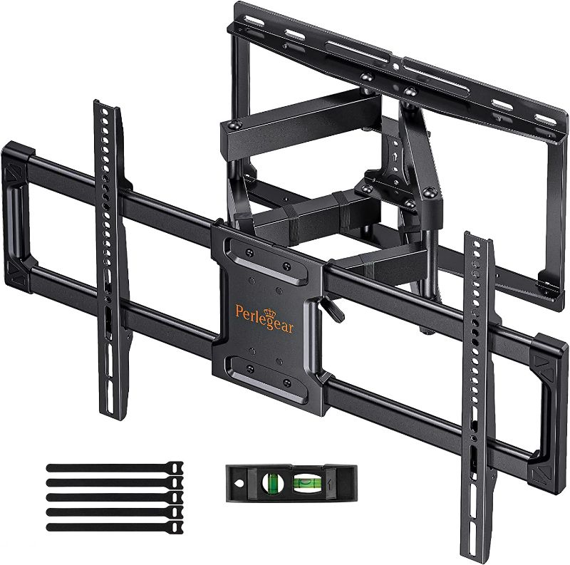 Photo 1 of Perlegear Full Motion TV Wall Mount for Most 37-82 inch Flat Curved Screen up to 100 lbs, 12"/16" Wood Studs, TV Mount Bracket with Dual Articulating Arms, Swivel, Tool-Free Tilt, Max VESA 600x400mm NEW