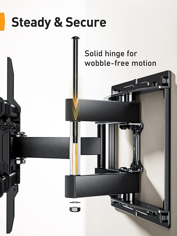 Photo 2 of Perlegear Full Motion TV Wall Mount for Most 37-82 inch Flat Curved Screen up to 100 lbs, 12"/16" Wood Studs, TV Mount Bracket with Dual Articulating Arms, Swivel, Tool-Free Tilt, Max VESA 600x400mm NEW