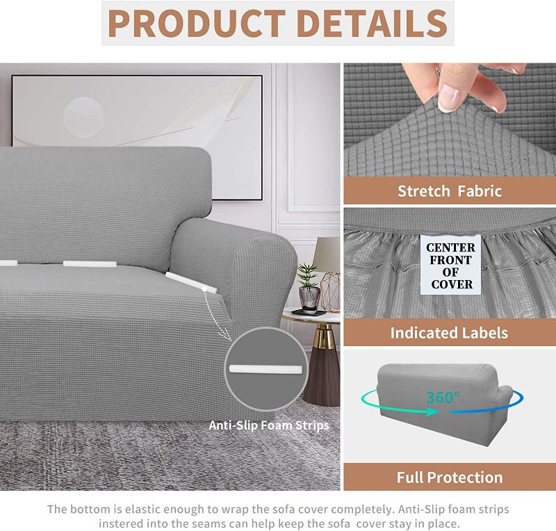 Photo 2 of Easy-Going 100% Waterproof Couch Cover, Dual Waterproof Sofa Cover, Stretch Jacquard Sofa Slipcover, Leakproof Furniture Protector for Kids, Pets, Dog and Cat (Sofa, Light Gray) NEW 