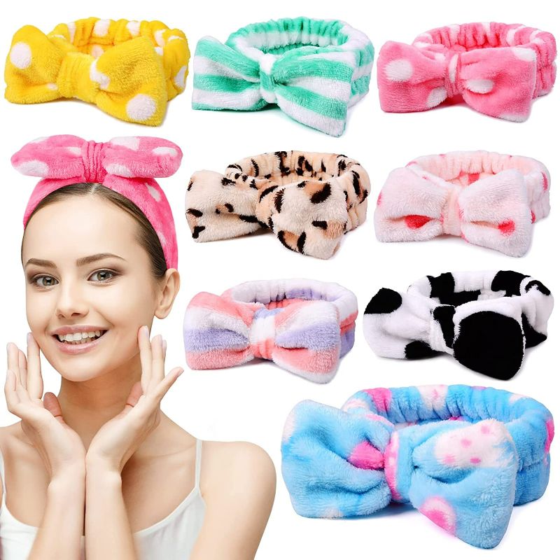 Photo 1 of UMIKU 8 Pack Spa Headband for Women, Facial Makeup Headband Soft Coral Fleece Cosmetic Headband for Women Girls Bow Hair Band Head Wraps for Washing Face Mask Spa Shower Gifts NEW