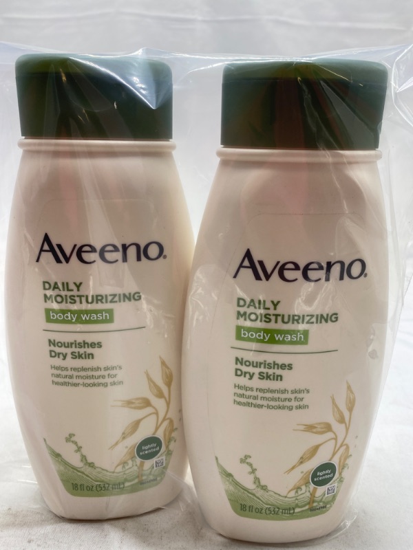 Photo 2 of Aveeno Daily Moisturizing Body Wash for Dry & Sensitive Skin, Hydrating Oat Body Wash Nourishes Dry Skin With Moisture, Soothing Prebiotic Oat & Rich Emollients, Light Fragrance, 18 fl. oz 18 Fl Oz (Pack of 2) NEW