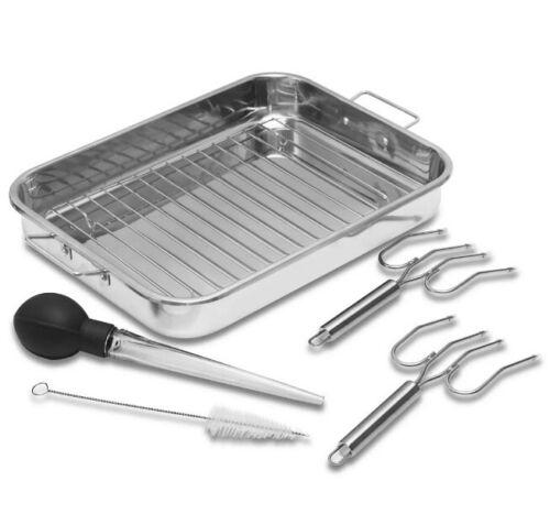 Photo 1 of Stainless Steel Oven Roaster Pan Set 6-Piece Sedona Kitchen 16.5”. Get everything you need to create a feast with this set from Sedona, a durable stainless-steel roaster with a rack that elevates larger cuts of meat to promote even cooking. Set includes 1