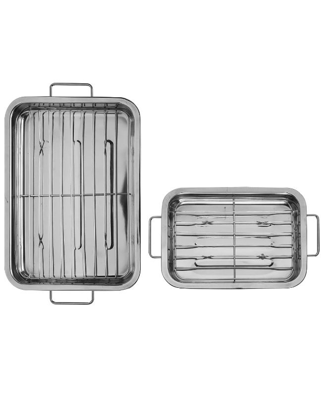 Photo 2 of SEDONA 2 Pieces Roaster Set with Racks. From a family dinner to a cozy meal for two, this set of roasting pans from Sedona gets any dish, from a whole chicken to pork loin to prime rib, off to a delicious start. Includes 15.8" x 11.5" x 2.4" and 12.8" x 8