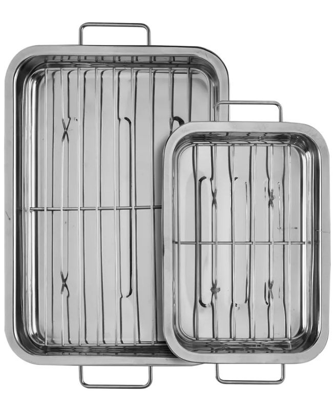 Photo 1 of SEDONA 2 Pieces Roaster Set with Racks. From a family dinner to a cozy meal for two, this set of roasting pans from Sedona gets any dish, from a whole chicken to pork loin to prime rib, off to a delicious start. Includes 15.8" x 11.5" x 2.4" and 12.8" x 8