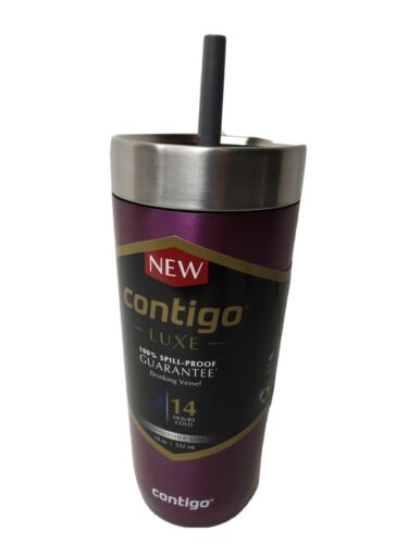Photo 1 of Luxe 18 oz. Drinking Vessel - Licorice Purple with Silver Lid & Gray Straw. Stainless Steel Inside Keeps Beverage Cold for up to 14 Hours
100% Spill-Proof Twist on Lid