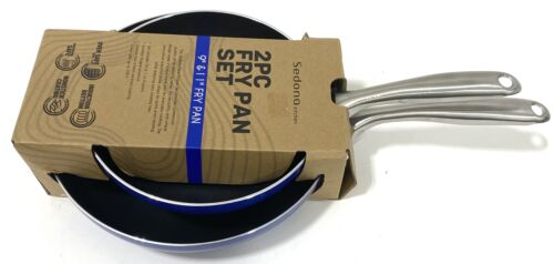 Photo 2 of Sedona Nonstick Forged Aluminum2 Piece Fry Pan Set, Blue 9" & 11". Durable Exterior has a heat resistant coating
Oven safe up to 350F. Induction Bottom. Nonstick Coating. Dishwasher Safe. 