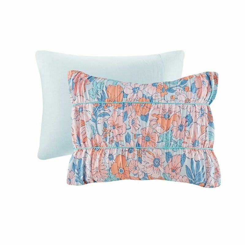 Photo 7 of Twin / Twin XL Luxury Pink & Blue Ruched Floral Comforter Set AND Decorative Pillow. Update your bedroom with the springtime charm of the Intelligent Design Mae Floral Printed Ruched Comforter Set. This ruched comforter features a colorful pink and blue f