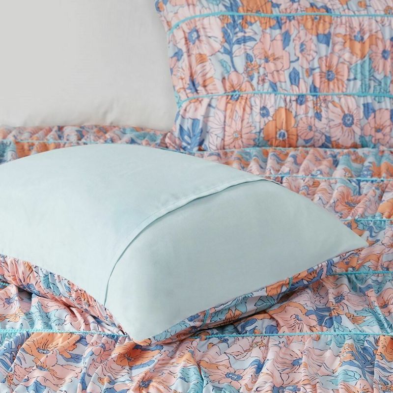 Photo 8 of Twin / Twin XL Luxury Pink & Blue Ruched Floral Comforter Set AND Decorative Pillow. Update your bedroom with the springtime charm of the Intelligent Design Mae Floral Printed Ruched Comforter Set. This ruched comforter features a colorful pink and blue f