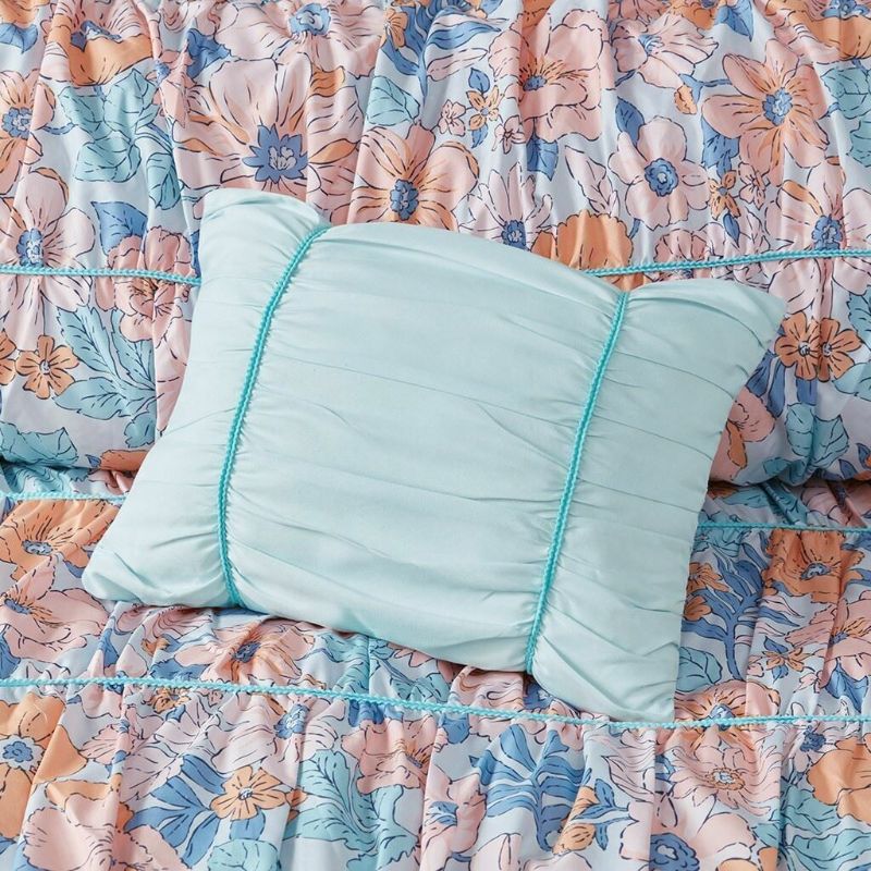 Photo 6 of Twin / Twin XL Luxury Pink & Blue Ruched Floral Comforter Set AND Decorative Pillow. Update your bedroom with the springtime charm of the Intelligent Design Mae Floral Printed Ruched Comforter Set. This ruched comforter features a colorful pink and blue f