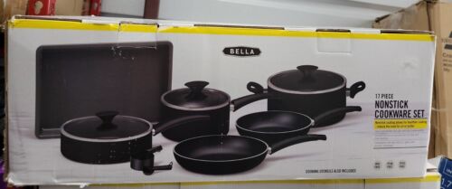 Photo 2 of Bella 17-Pc. Cookware Set. A great assortment of essentials, from measuring cups to utensils to pots and pans, this 17-piece set from Bella features nonstick pots and pans that make cooking a joy. Set includes: 8" fry pan - 10" fry pan - 2.5-qt. saucepan 