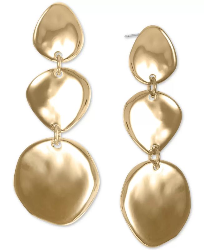Photo 1 of Style & Co Gold-Tone Hammered Disc Triple Drop Earrings, Created for Macy's