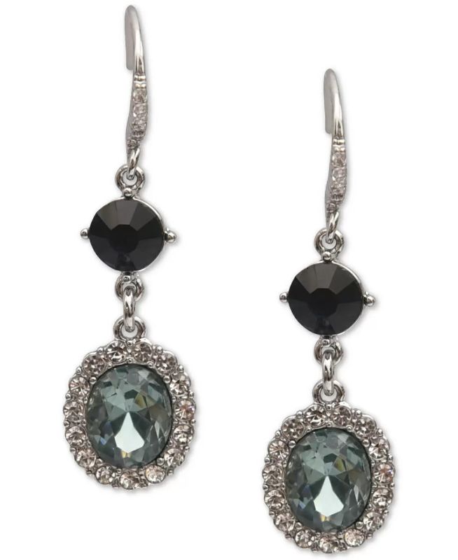 Photo 1 of Charter Club Silver-Tone Crystal & Stone Oval Halo Drop Earrings, Created for Macy's