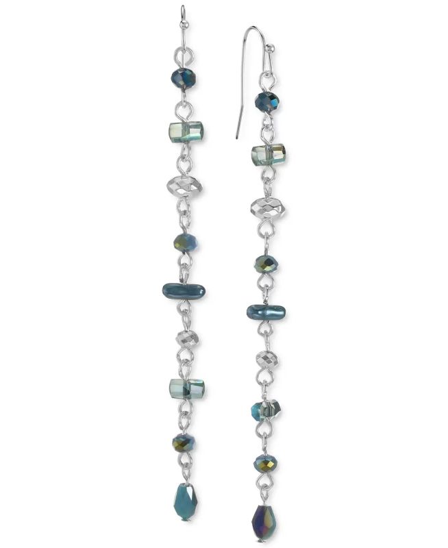 Photo 1 of Style & Co Silver-Tone Blue Tonal Multi-Bead Linear Drop Earrings, Created for Macy's