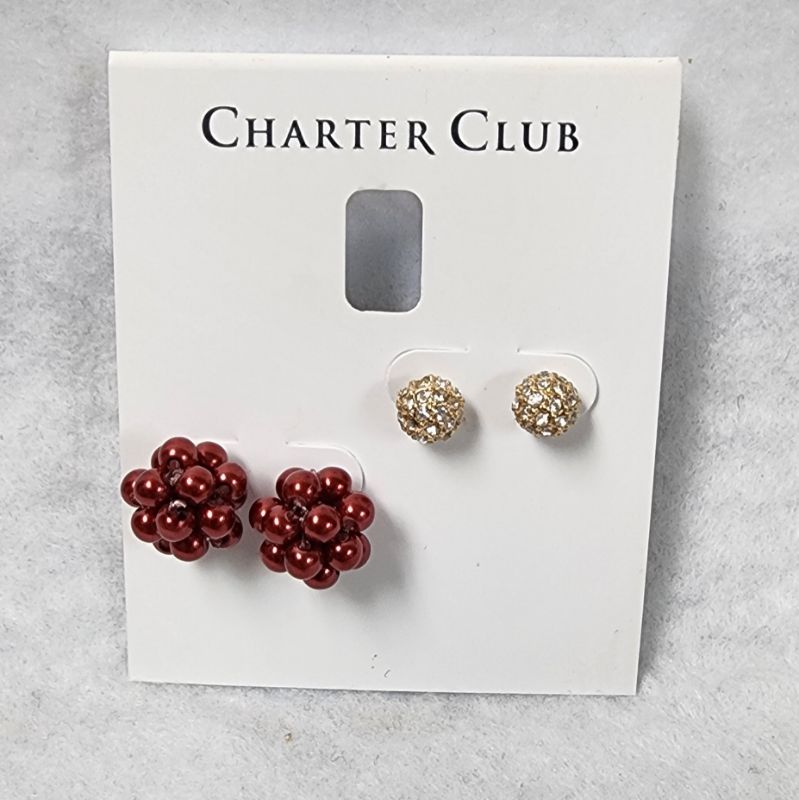 Photo 1 of  Charter Club Gold-Tone 2-PC. Set Colored Imitation Pearl Stud Earrings: Red