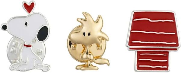 Photo 1 of UNWRITTEN Peanuts Jewelry Peanuts Two-Tone Snoopy Woodstock & Red Dog House Lapel Pin Set 3 Piece
Fine silver plated