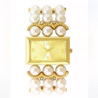 Photo 1 of Women's Charter Club Gold-Tone Imitation Pearl Three-Row Bracelet Watch 40mm NWT
