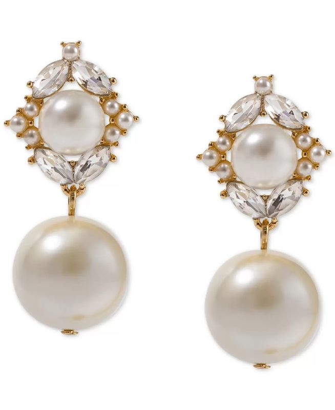 Photo 1 of Charter Club Gold-Tone Crystal & Imitation Pearl Drop Earrings, Created for Macy's