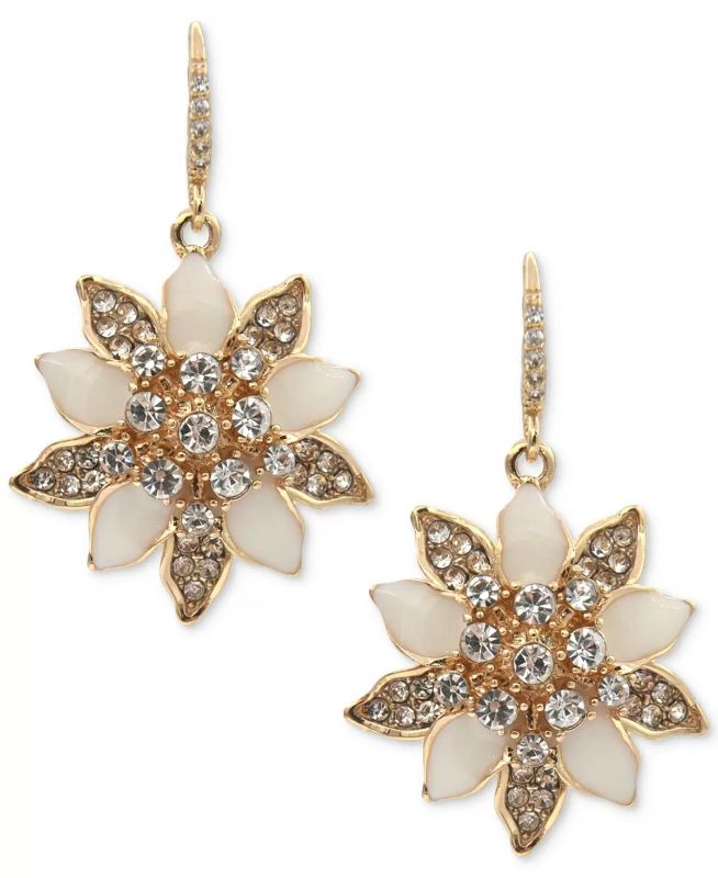 Photo 1 of  Charter Club Gold-Tone Crystal & Stone Poinsettia Drop Earrings, Created for Macy's