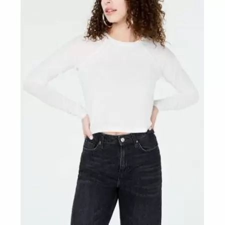 Photo 1 of SIZE S Material Girl Juniors Illusion-Sleeved Crop Top